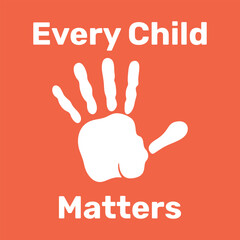 Background every child matters. White palm on orange banner 