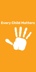 Background every child matters. White palm on orange banner 