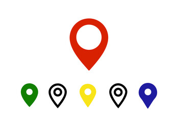 Collection of colorful map pin icons on a white background