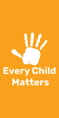 Background every child matters. White palm on orange banner 