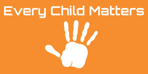 Background every child matters. White palm on orange banner 