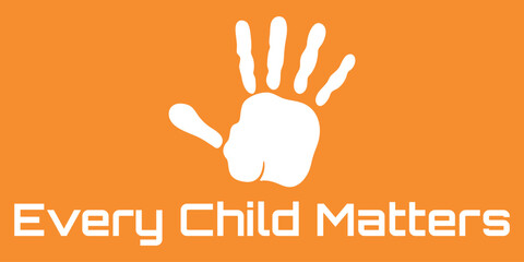 Background every child matters. White palm on orange banner 