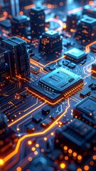 Obraz premium Futuristic circuit board, viewed from a high angle