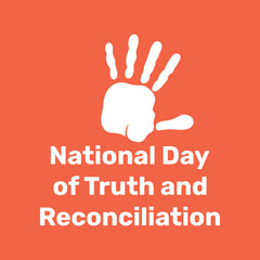 Background National day of truth and reconciliation. White palm on orange banner