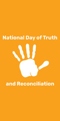 Obraz premium Background National day of truth and reconciliation. White palm on orange banner
