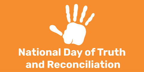 Background National day of truth and reconciliation. White palm on orange banner