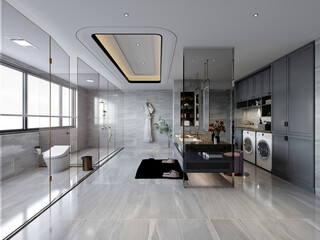 3d render of luxury bathroom, shower