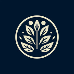 Obraz premium Minimalist Circular Emblem with Leaves and Symbolic Elements