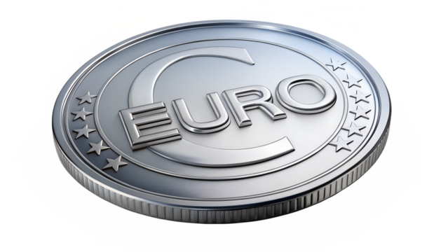 Euro coin with euro symbol isolated on transparent background, representing the currency of the european union in a simple and clean design