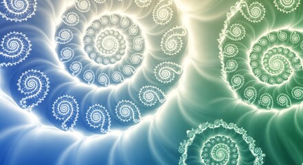 Beautiful Abstract Fractal Spirals with Glowing Energy Flow in Blue and Green Hues