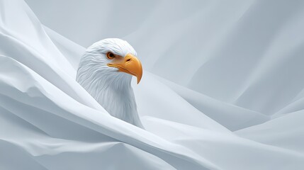 Majestic bald eagle amidst elegant white drapes
