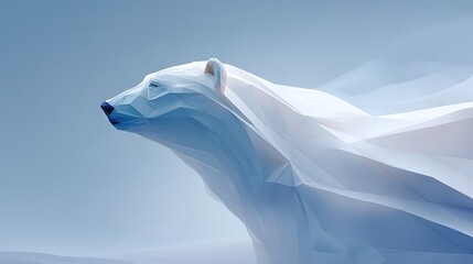 Geometric polar bear against blue sky with abstract low-poly design
