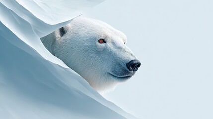Polar bear peeking through snowy ice in arctic habitat