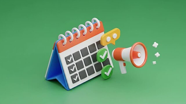 3D Calendar with Megaphone for Important Announcements and Reminders.