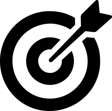 Black silhouette of a target with an arrow piercing the center, a concept of success and representing goals, strategy, and precision