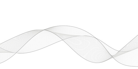 Grey and black wave, curve lines on transparent background. Digital futuristic technology concept banner background. Design for technology, business, voice, sound, data science, geometric border patte