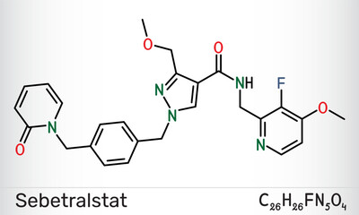 Sebetralstat molecule. Oral plasma kallikrein inhibitor investigated for hereditary angioedema treatment. Vector illustration