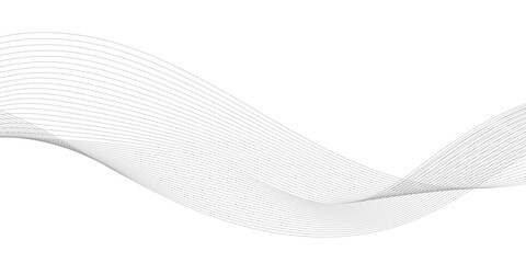 Abstract wavy white and grey curved lines on transparent background. Frequency sound wave lines and technology background, Design for brochure, flyer, banner, template, business wave lines background.