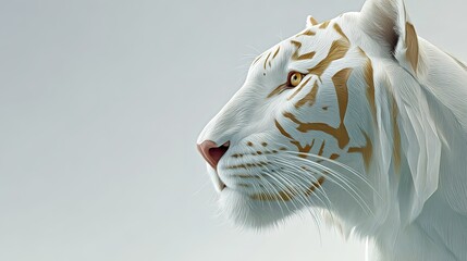 Majestic white tiger with striking golden stripes in profile
