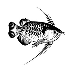 Elegant Arowana Fish Illustration Showcasing Detailed Scales and Flowing Lines Design