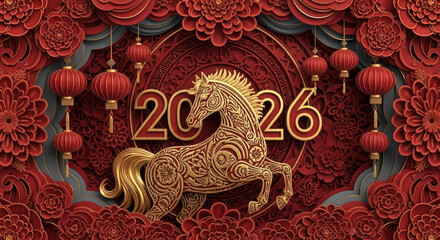 Golden horse and 2026 year of the horse lunar celebration