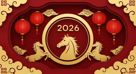2026 lunar year of the horse red gold festive celebration