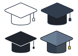 Graduation Cap Icon Set – Stylized Mortarboard Designs Representing Academic Success, Ceremony, and Education Themes