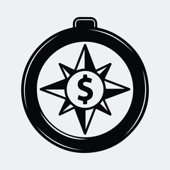 Silhouette compass with dollar sign navigation symbol vector illustration