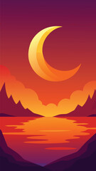 Crescent moon bay sunset reflection vector illustration scalable eps vector