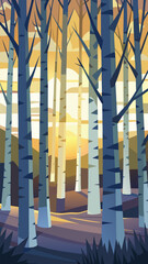 Glowing white birch grove serene morning sunlight vector illustration scalable eps vector