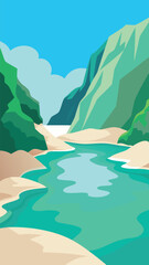 Emerald cove serenity hidden beach turquoise water mountain landscape vector vector