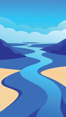 Vivid blue river delta nature landscape illustration vector eps vector