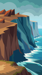 Rugged coastal cliffs with crashing waves vector illustration scenic seascape vector