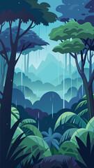 Dense rainforest canopy glistens after tropical rain lush green vector illustration vector
