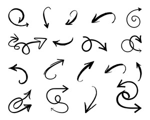 Hand-drawn sketch arrows, curly, swirly, and looped directional doodles.