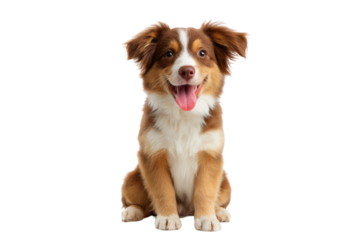Happy australian shepherd dog sitting isolated on transparent background