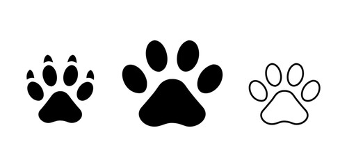 Three stylized paw prints in black and white on a white background
