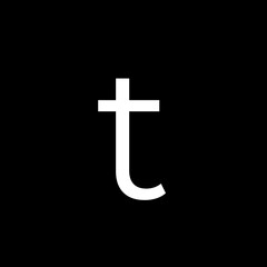 White letter t on a black background simple design