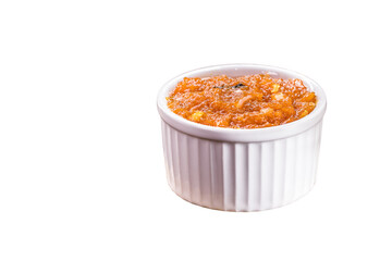 curau, Brazilian sweet made from corn, with cinnamon. Typical sweet of minas gerais and June festivals, white background