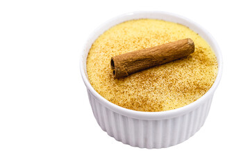 curau, Brazilian sweet made from corn, with cinnamon. Typical sweet of minas gerais and June festivals, white background