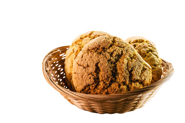 Broa de fubá, also called broinha de fubá, is a type of dumpling typical of Brazilian cuisine, made with cornmeal, wheat flour, sugar, eggs, margarine and yeast. White background
