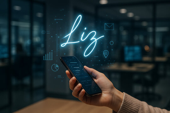 Liz's Digital Aura: A captivating perspective capturing a close-up of a hand holding a smartphone.