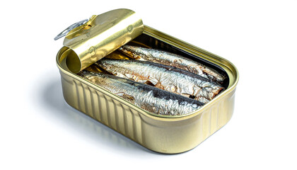 Rectangular sardine can with fish neatly packed inside