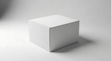Minimalist White Cardboard Box Isolated on Softly Lit Studio Background.