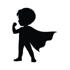 Silhouette of a child superhero flexing their arm with a cape © Pixel Loft