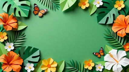 Paper art with flowers and butterflies