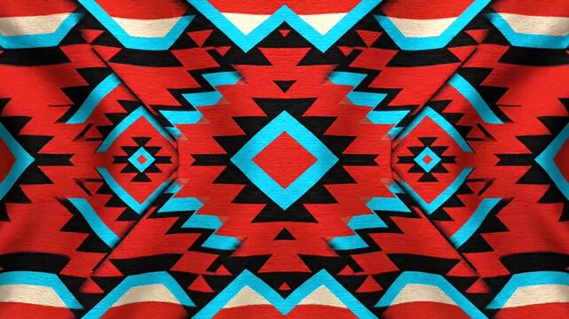 Seamless Looping Animation of a Vibrant Geometric Tribal Pattern.