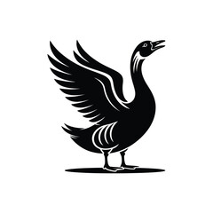 Stylized black silhouette of a goose with wings spread