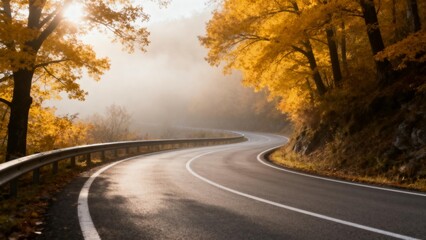 Fototapeta premium Autumn road with golden trees