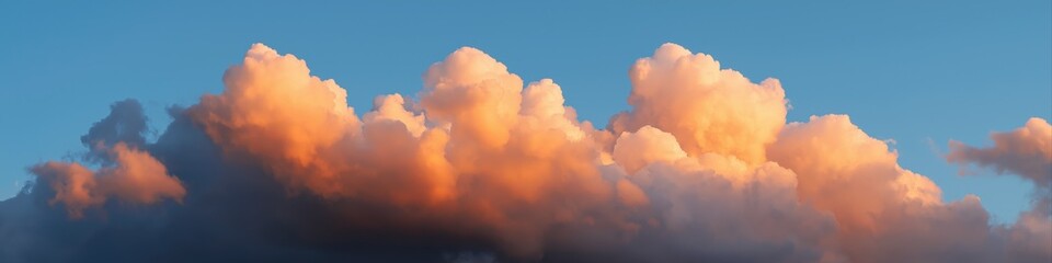 Fototapeta premium Vibrant sunset clouds illuminated by golden sunlight against blue sky